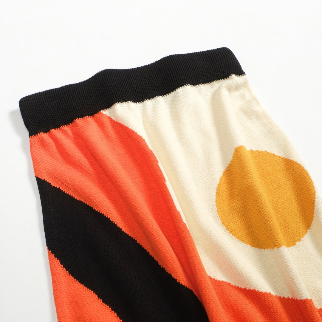 Women's black vintage striped knitted skirt