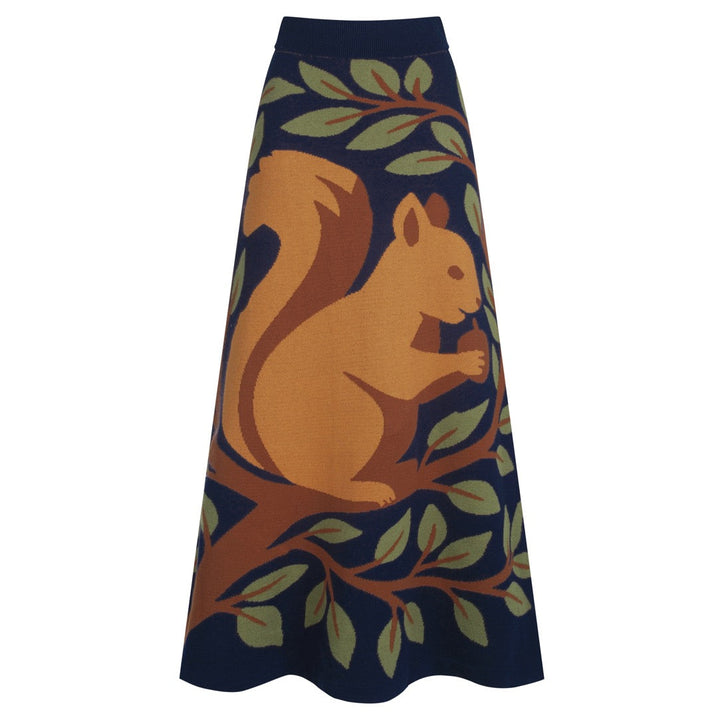 Women's navy vintage squirrel knit skirt