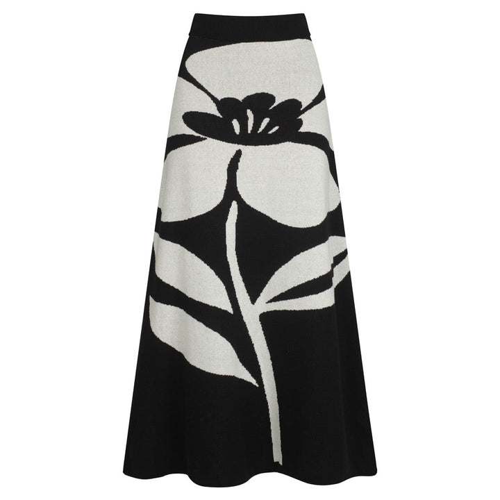 Saia feminina preta retrô floral estampada