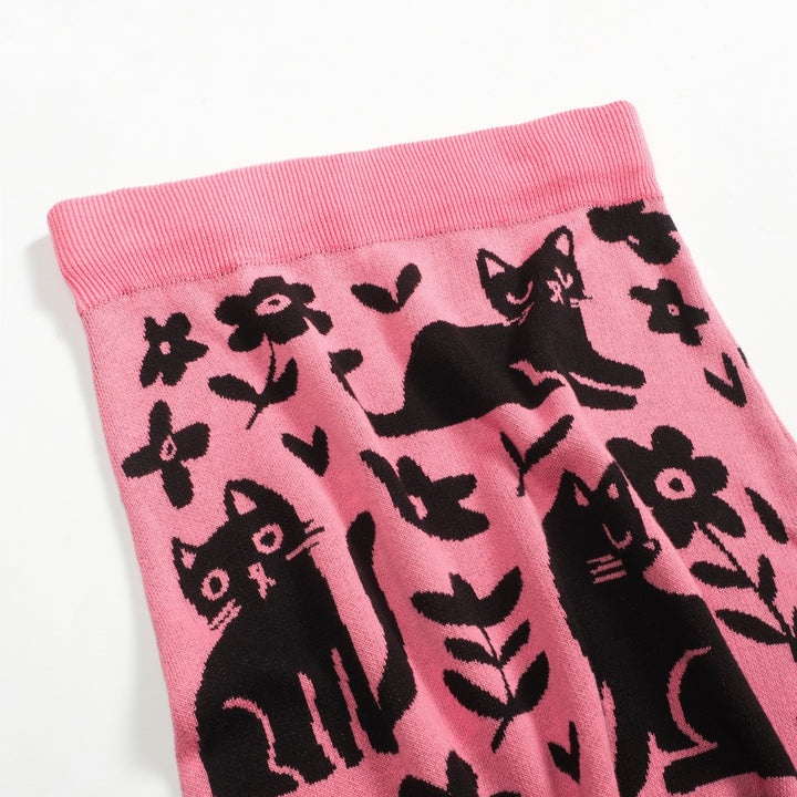 Gonna da donna in maglia rosa con fantasia gatto retrò