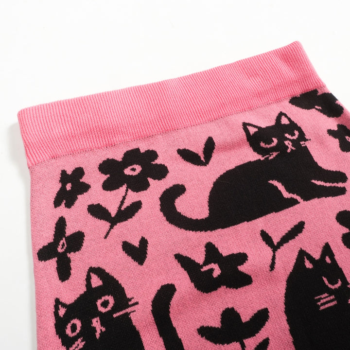 Gonna da donna in maglia rosa con fantasia gatto retrò