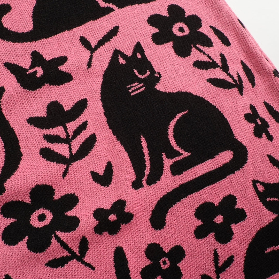 Gonna da donna in maglia rosa con fantasia gatto retrò