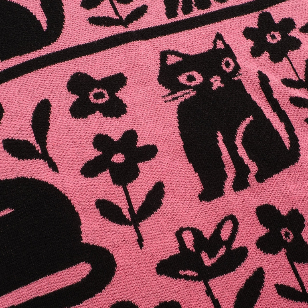 Gonna da donna in maglia rosa con fantasia gatto retrò