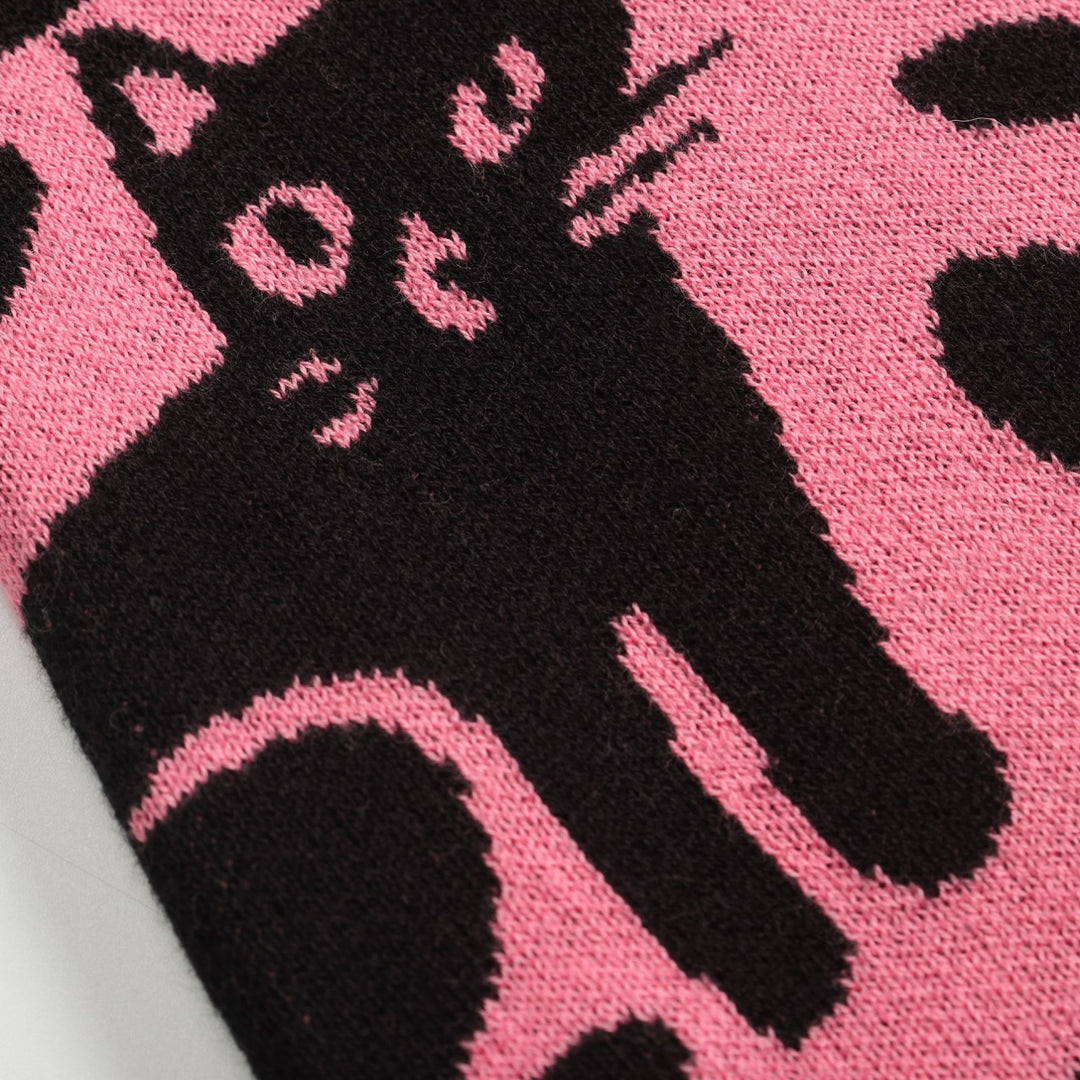 Gonna da donna in maglia rosa con fantasia gatto retrò