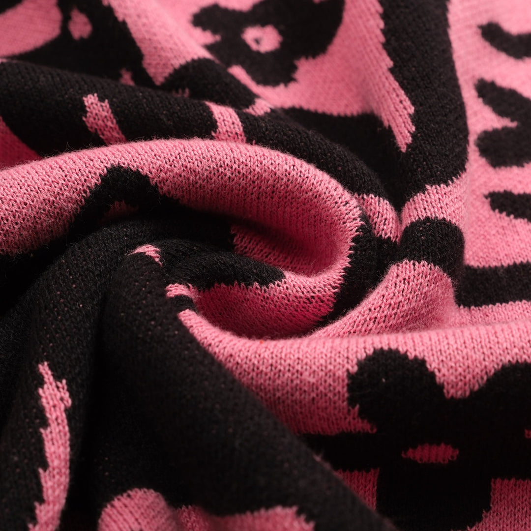 Gonna da donna in maglia rosa con fantasia gatto retrò