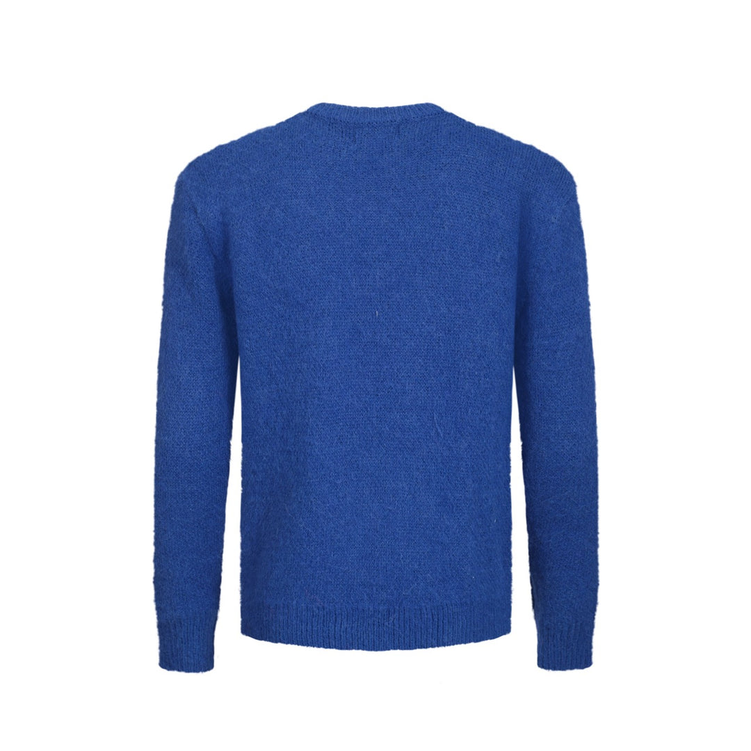 Men's blue vintage dog jacquard plush knitwear