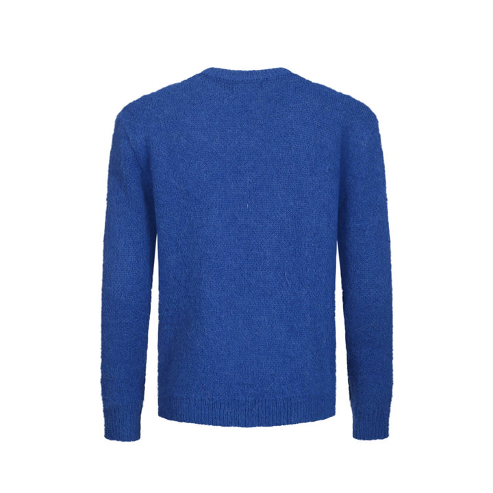 Men's blue vintage dog jacquard plush knitwear