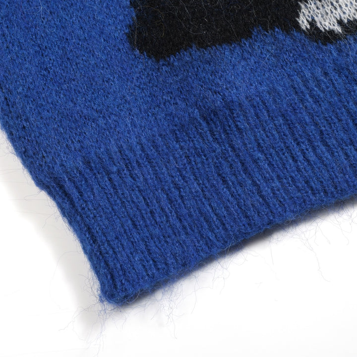 Men's blue vintage dog jacquard plush knitwear