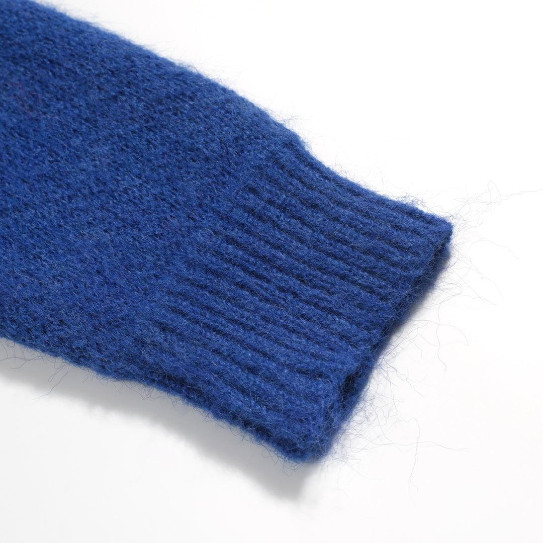 Men's blue vintage dog jacquard plush knitwear