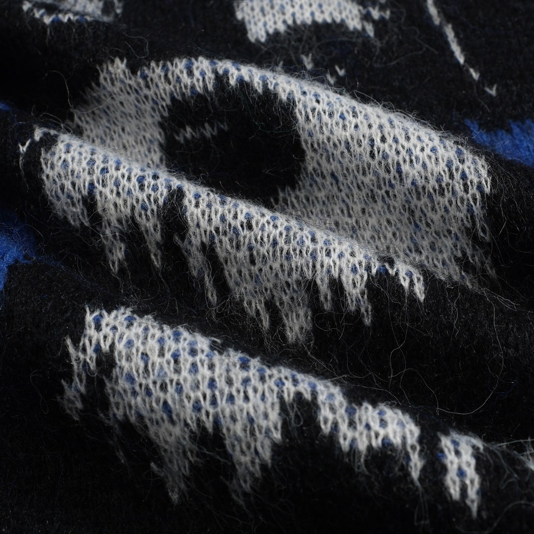 Men's blue vintage dog jacquard plush knitwear