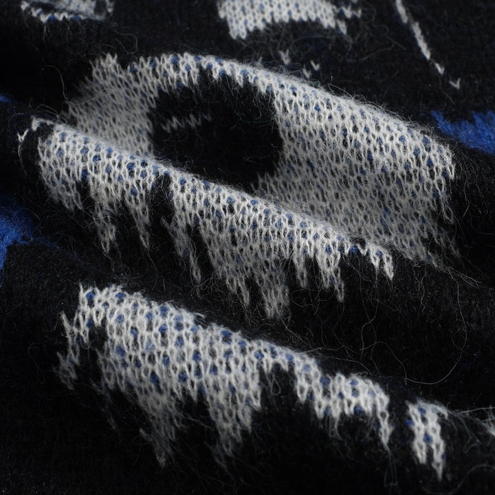 Men's blue vintage dog jacquard plush knitwear