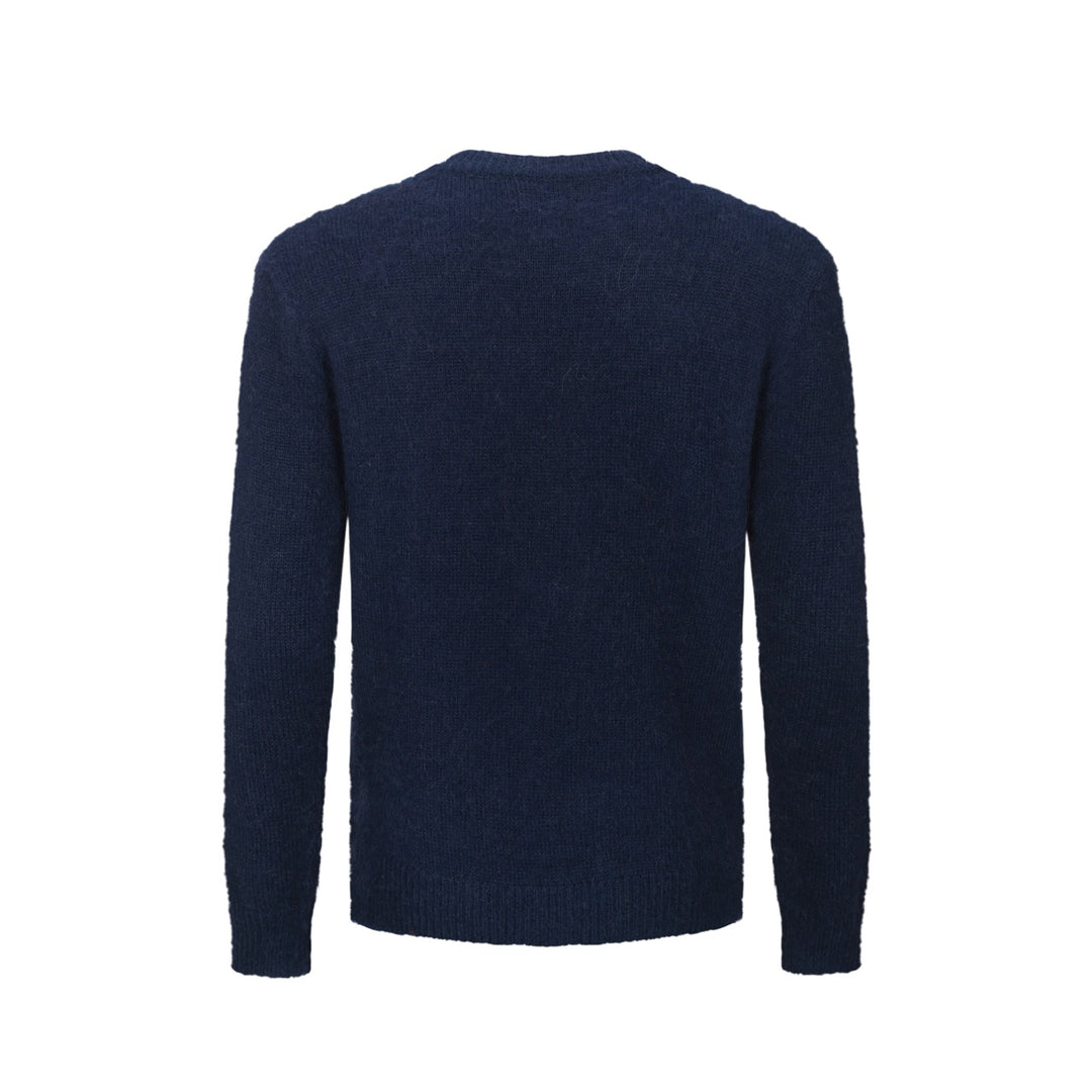 Men's dark blue vintage spotted dog jacquard wool knitwear