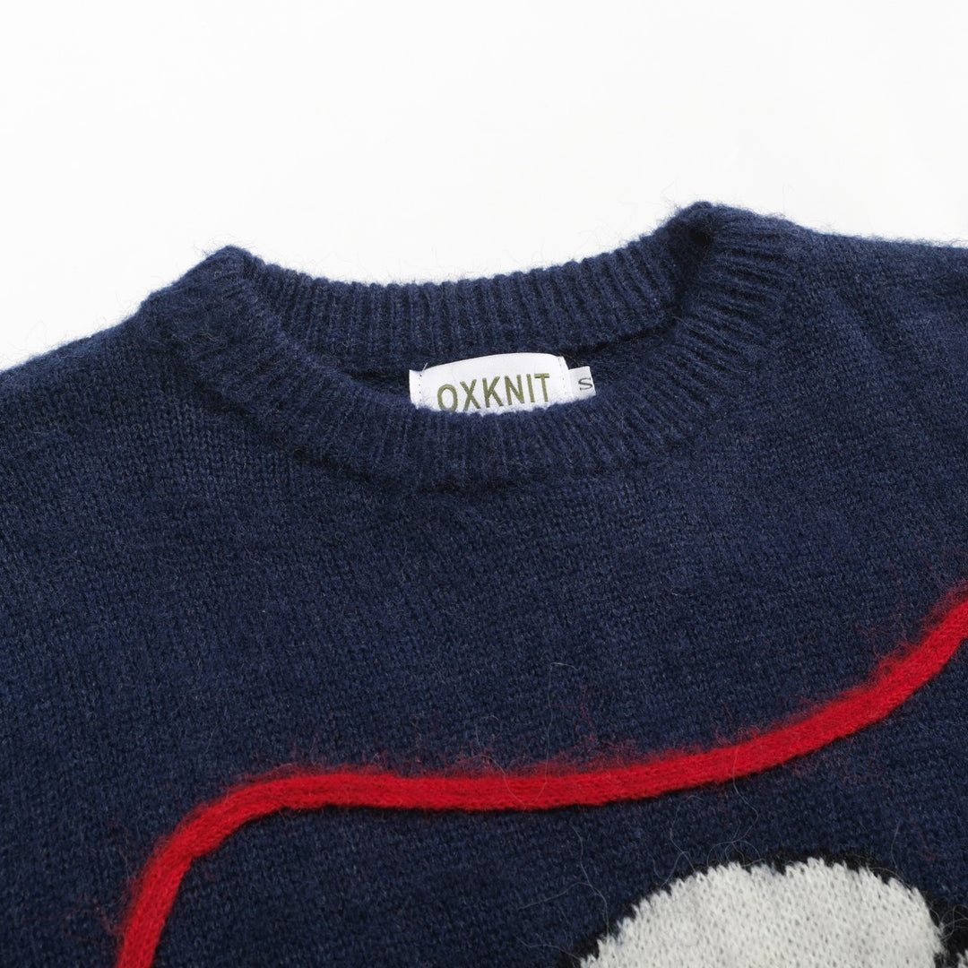 Men's dark blue vintage spotted dog jacquard wool knitwear