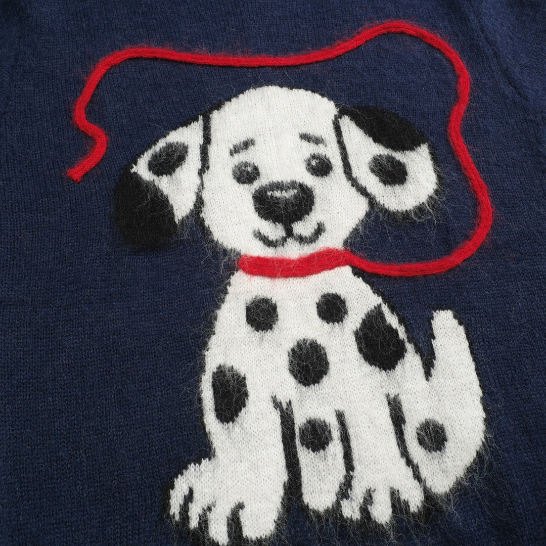 Men's dark blue vintage spotted dog jacquard wool knitwear