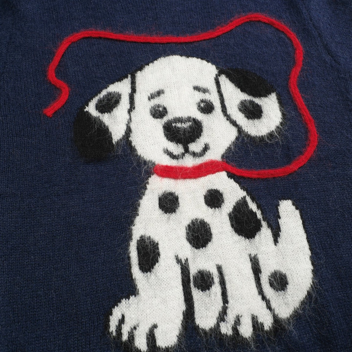 Men's dark blue vintage spotted dog jacquard wool knitwear