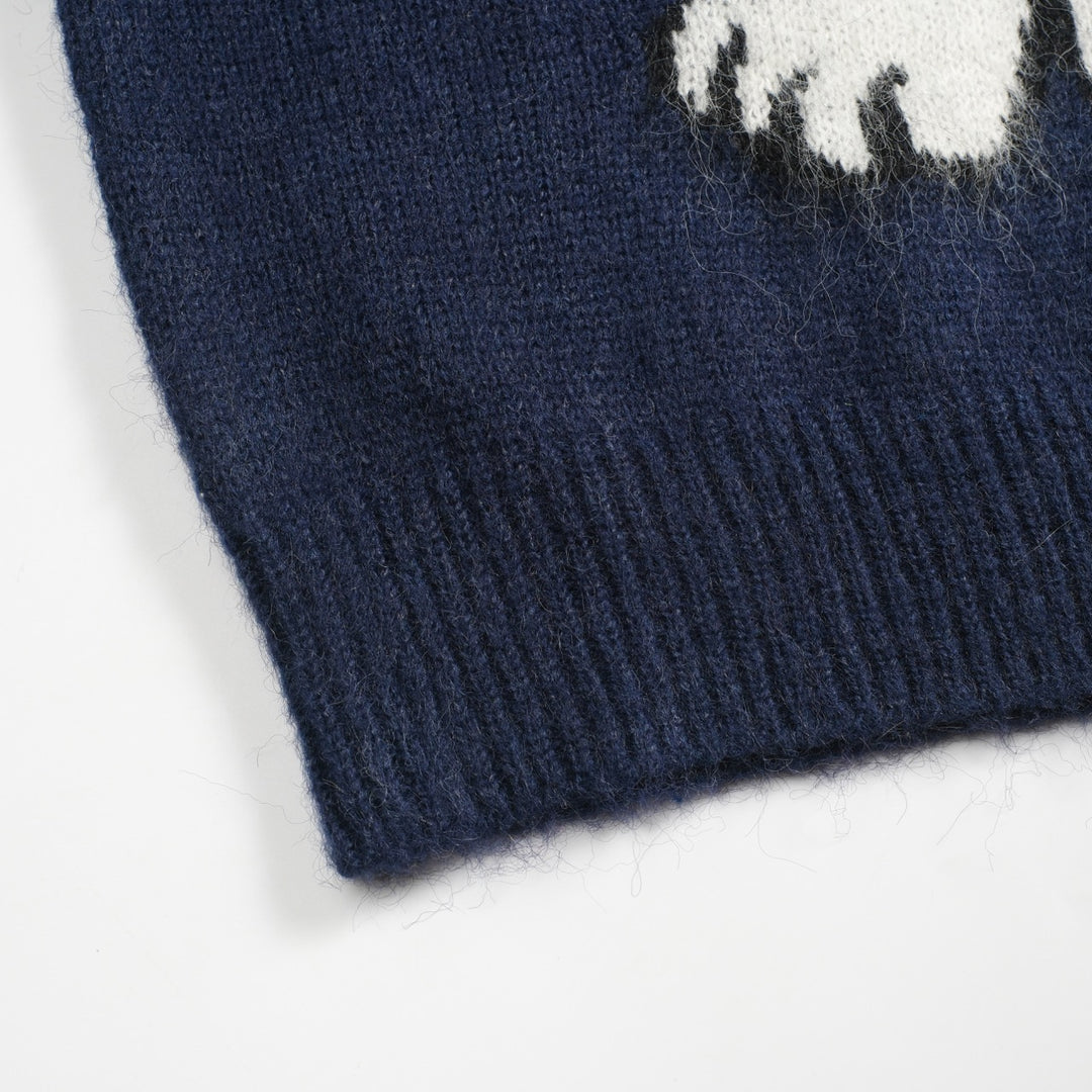 Men's dark blue vintage spotted dog jacquard wool knitwear