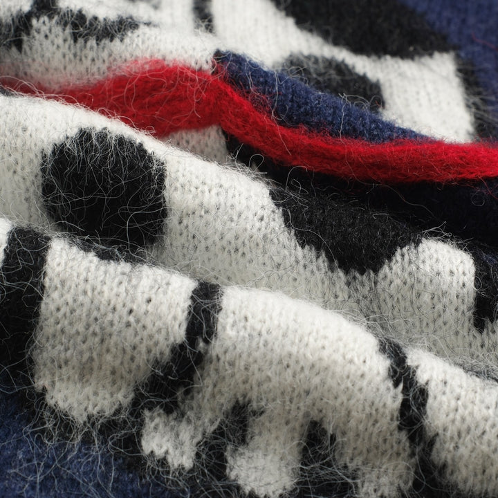 Men's dark blue vintage spotted dog jacquard wool knitwear