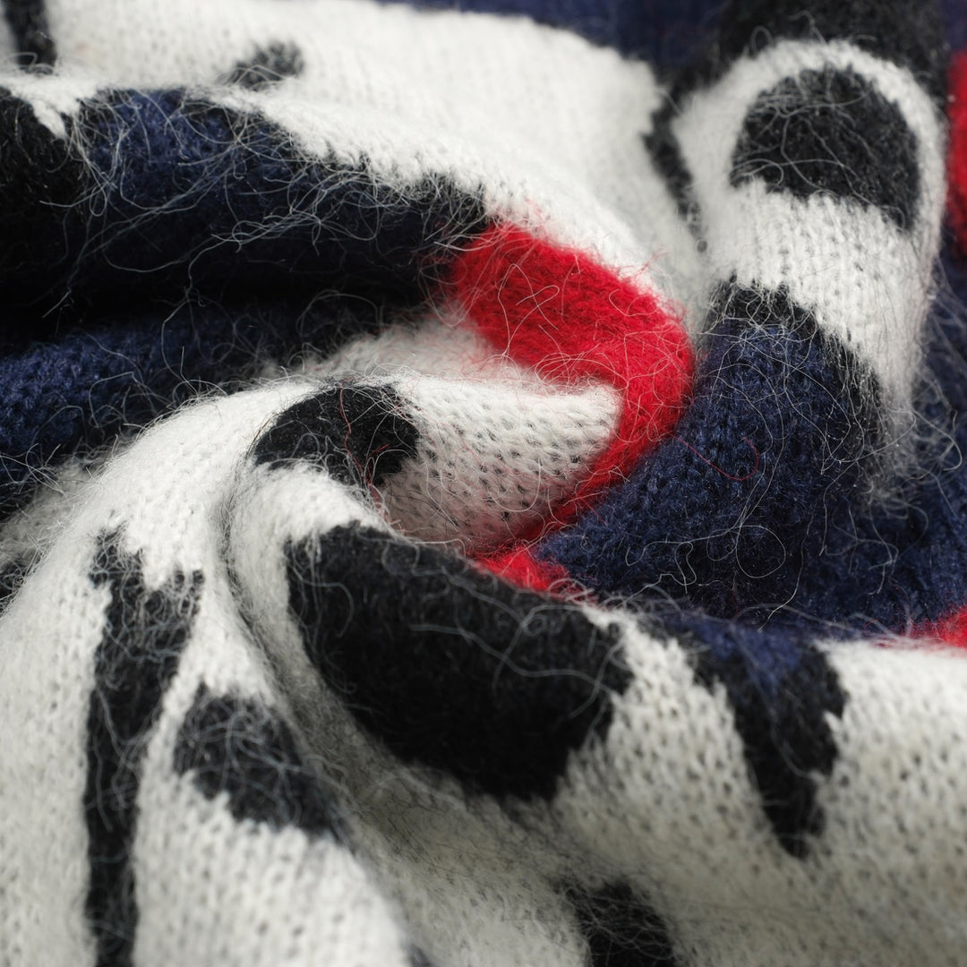 Men's dark blue vintage spotted dog jacquard wool knitwear