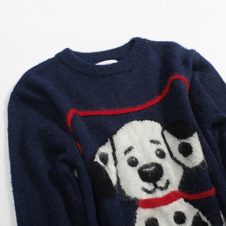 Men's dark blue vintage spotted dog jacquard wool knitwear
