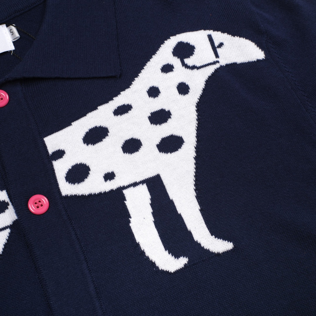 Men's dark blue dachshon vintage casual knit cardigan