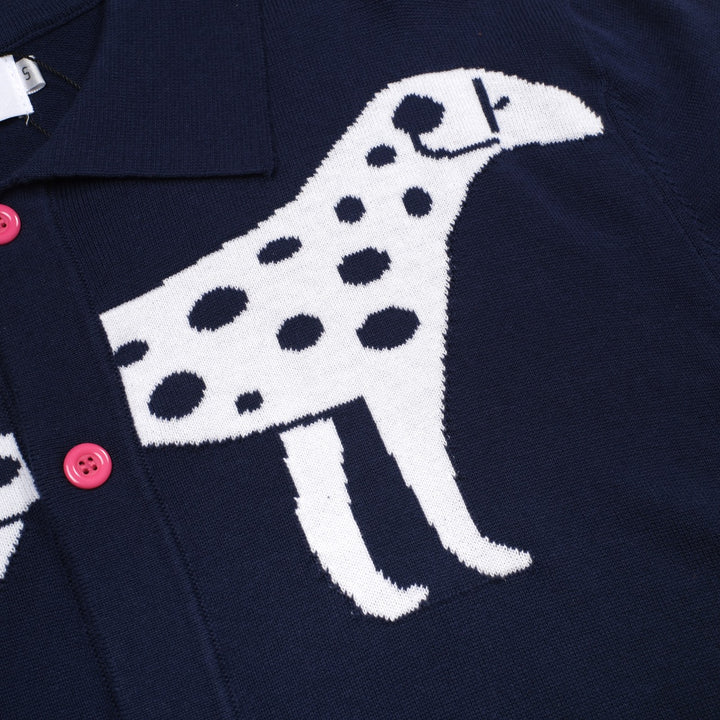 Men's dark blue dachshon vintage casual knit cardigan