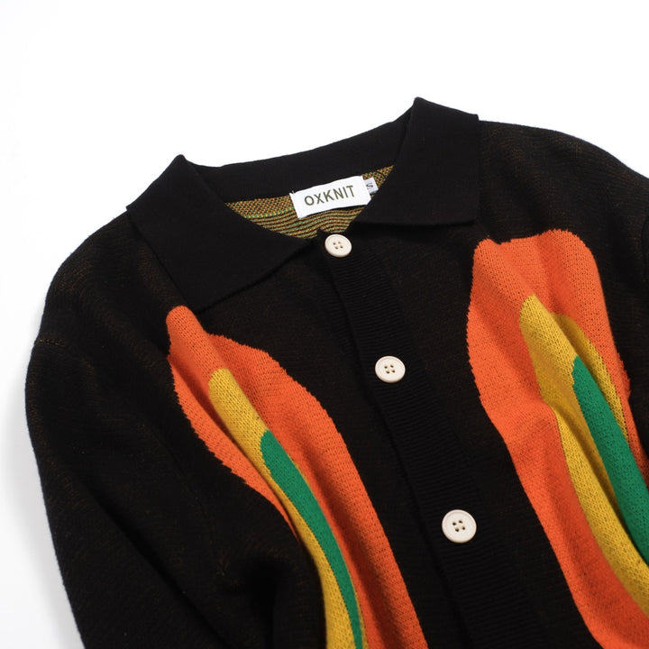 Men's black geometric vintage knit cardigan