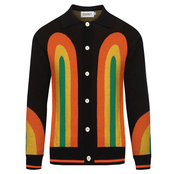 Men's black geometric vintage knit cardigan