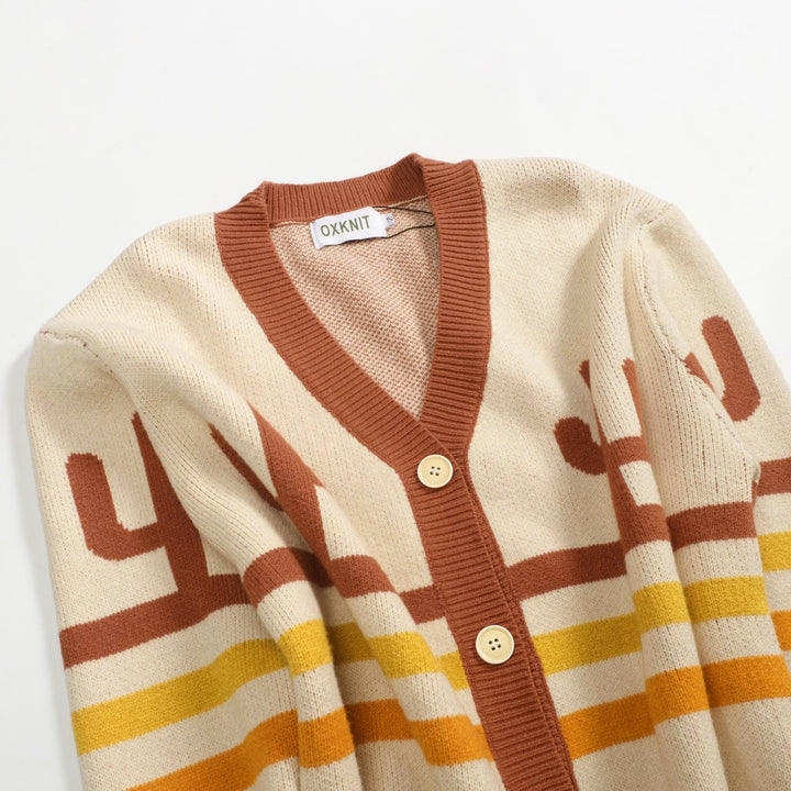 Men's khaki cactus striped jacquard sweater coat