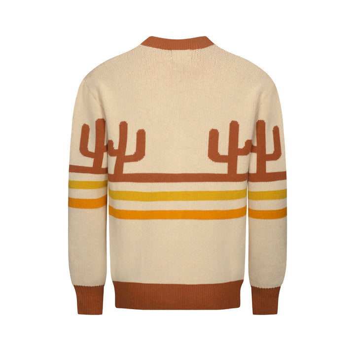 Men's khaki cactus striped jacquard sweater coat