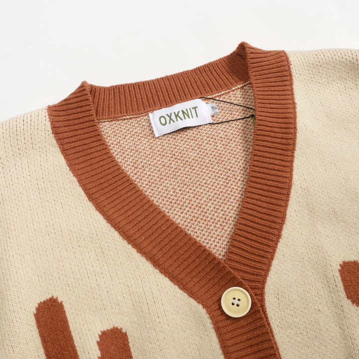 Men's khaki cactus striped jacquard sweater coat