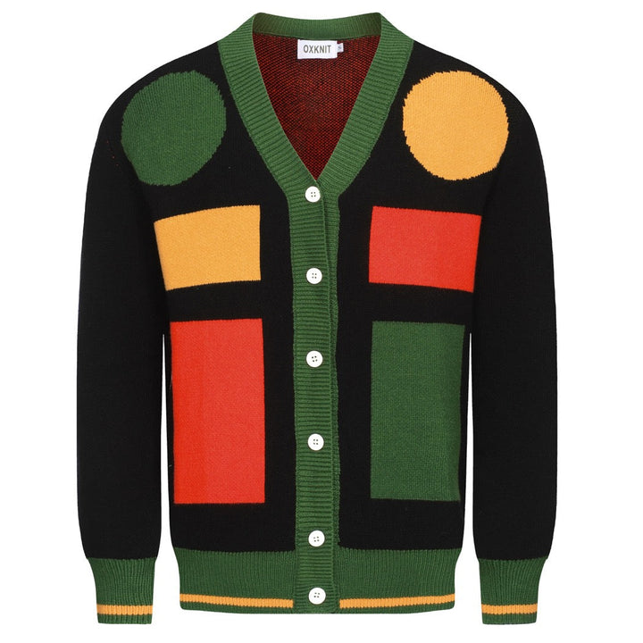 Men's black art graphic jacquard sweater coat