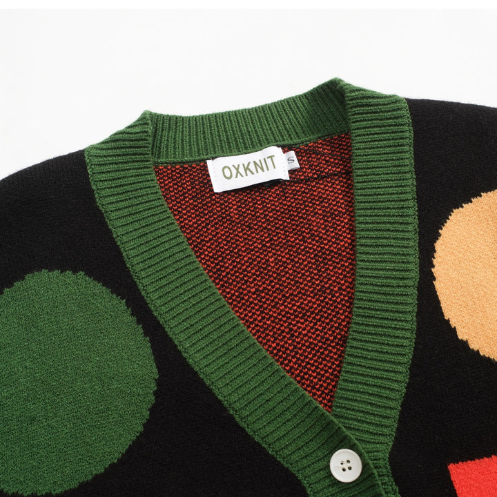 Men's black art graphic jacquard sweater coat