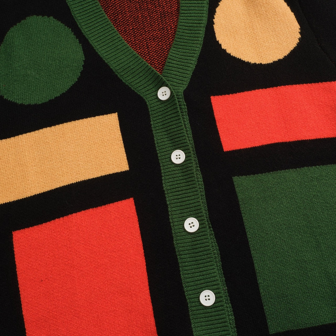 Men's black art graphic jacquard sweater coat