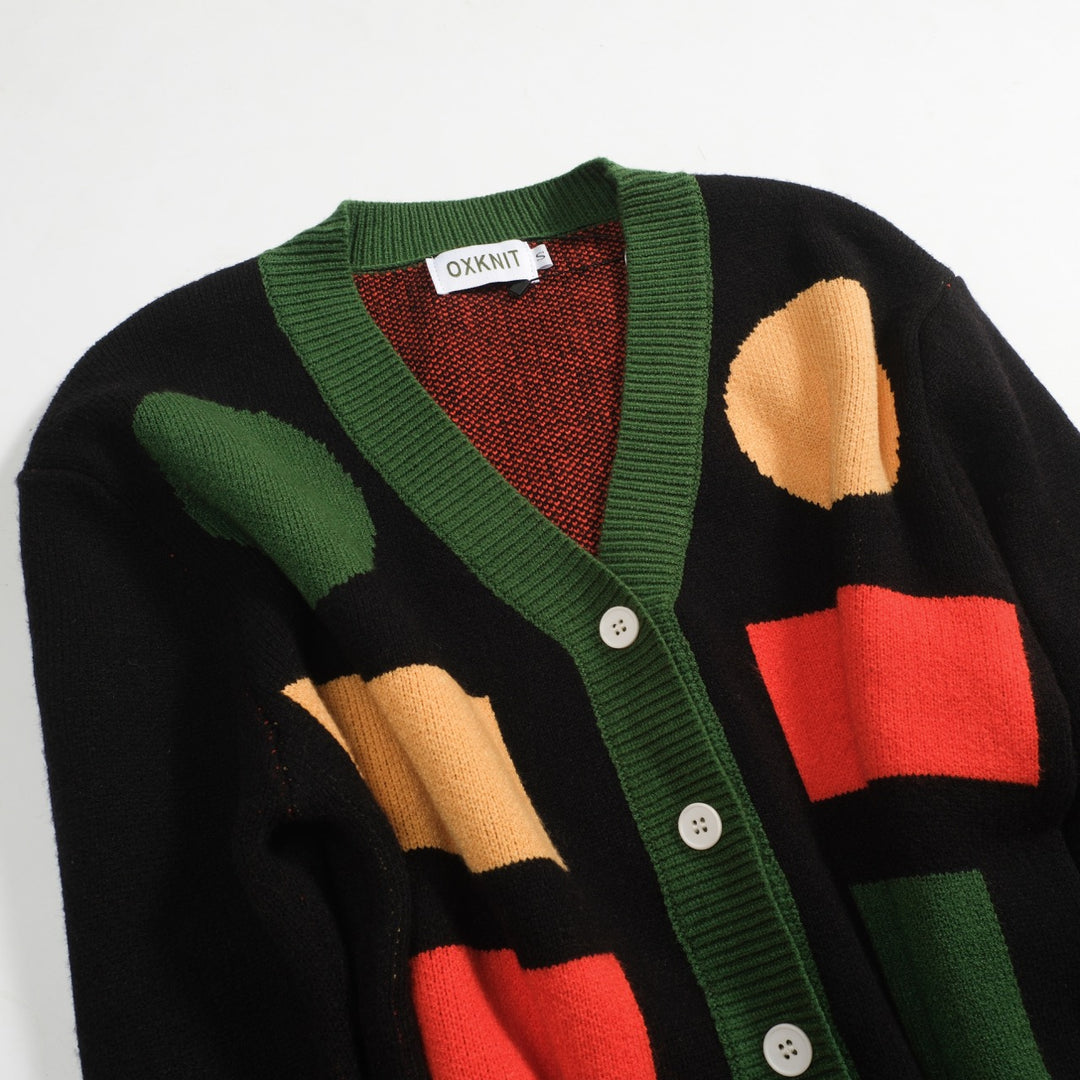 Men's black art graphic jacquard sweater coat