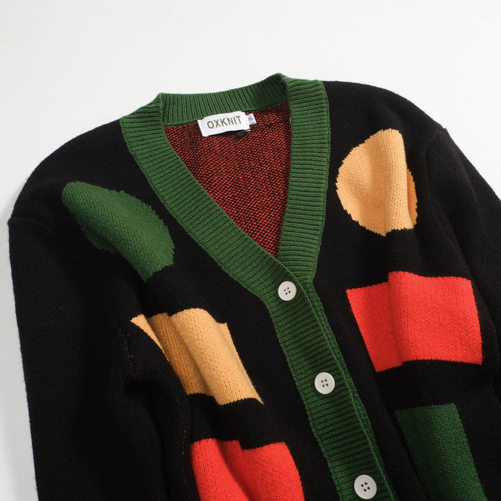 Men's black art graphic jacquard sweater coat