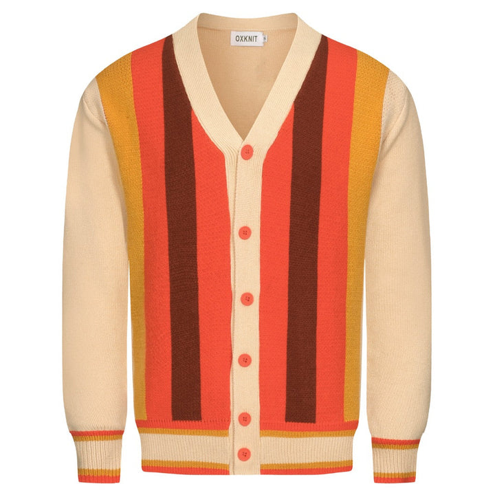 Men's multicolor striped jacquard sweater coat