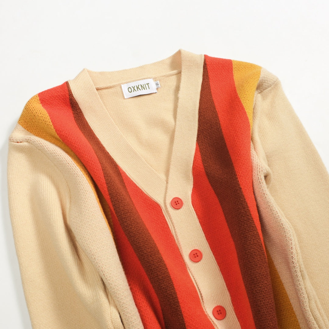 Men's multicolor striped jacquard sweater coat