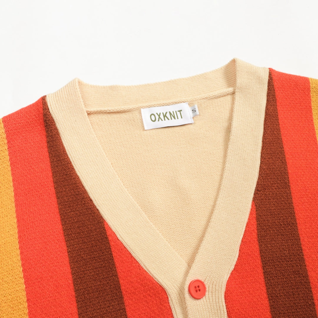 Men's multicolor striped jacquard sweater coat