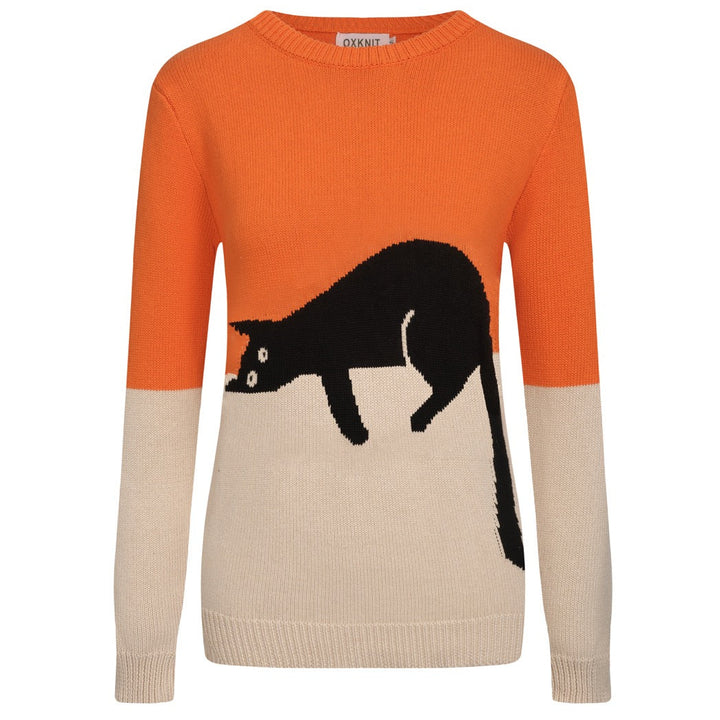 Women's orange vintage cat jacquard knitwear