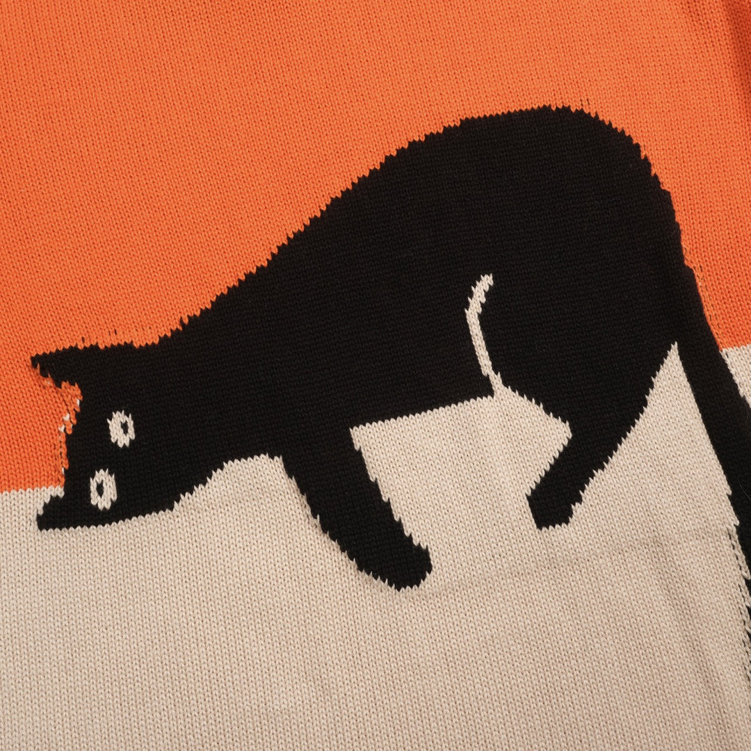 Women's orange vintage cat jacquard knitwear