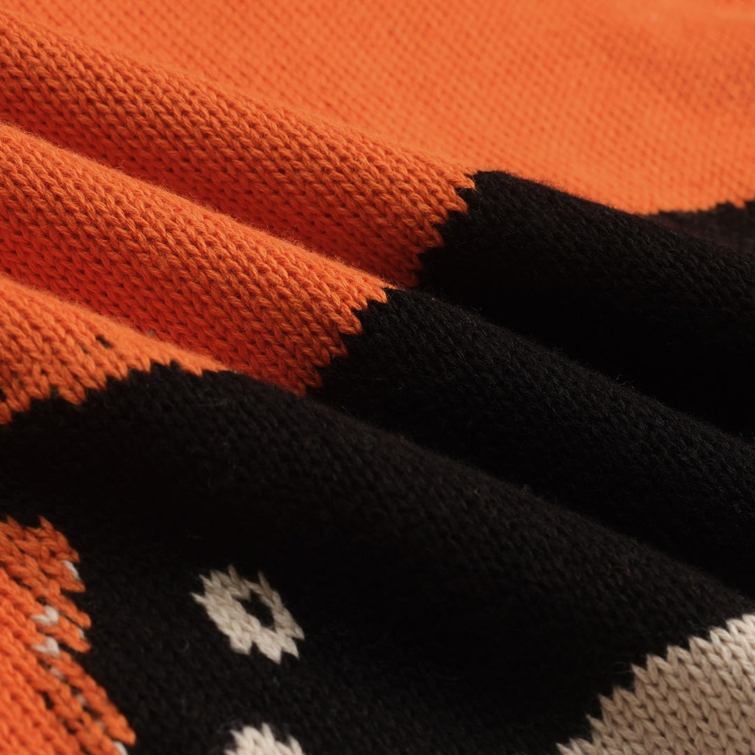 Women's orange vintage cat jacquard knitwear