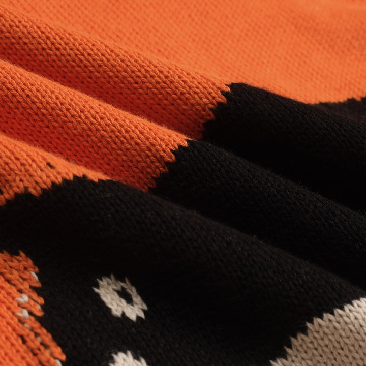 Women's orange vintage cat jacquard knitwear