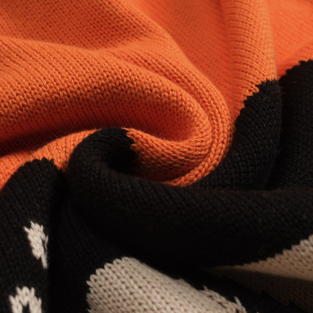 Women's orange vintage cat jacquard knitwear