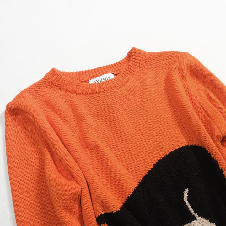 Women's orange vintage cat jacquard knitwear