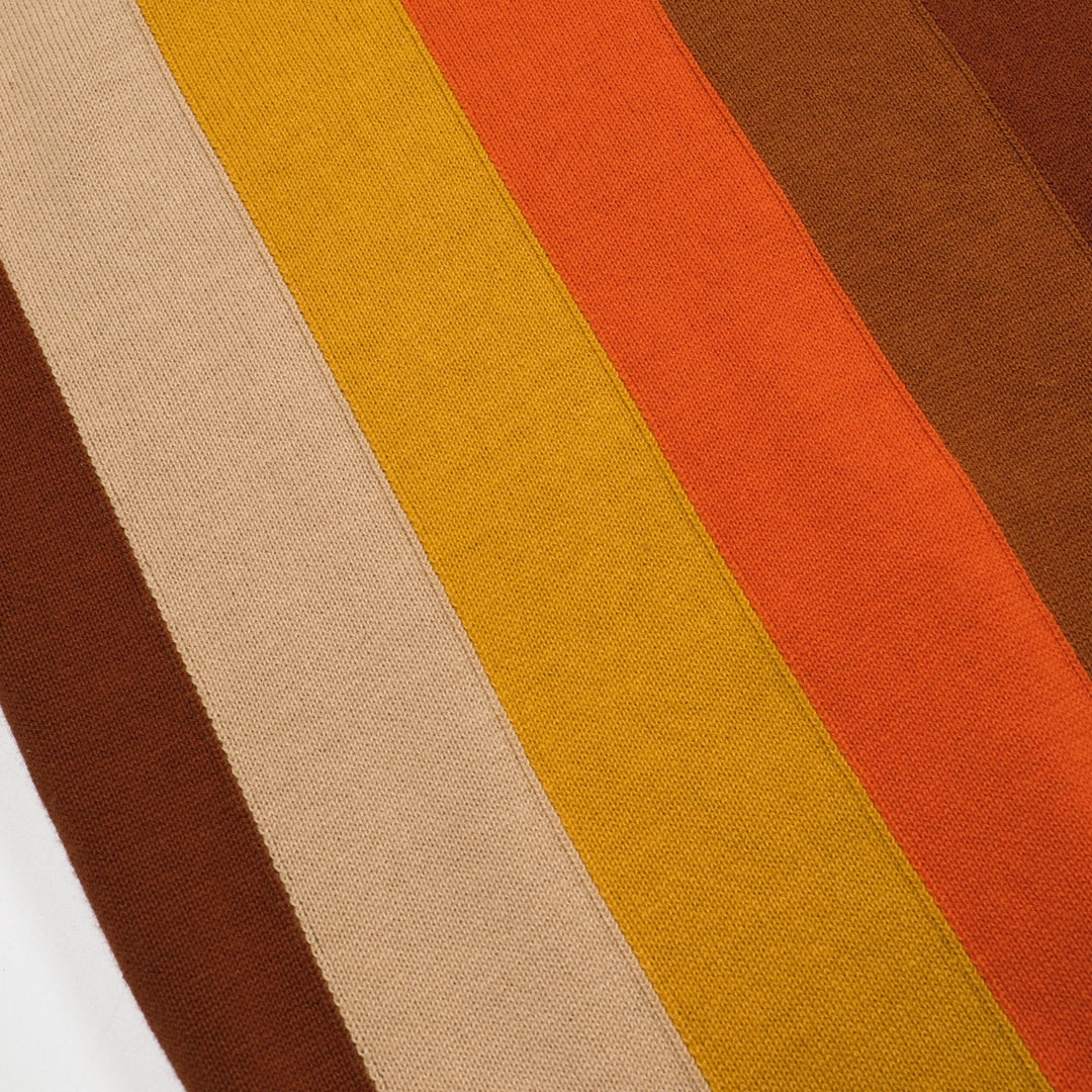 Men's brown striped pocket V-neck knitted polo shirt