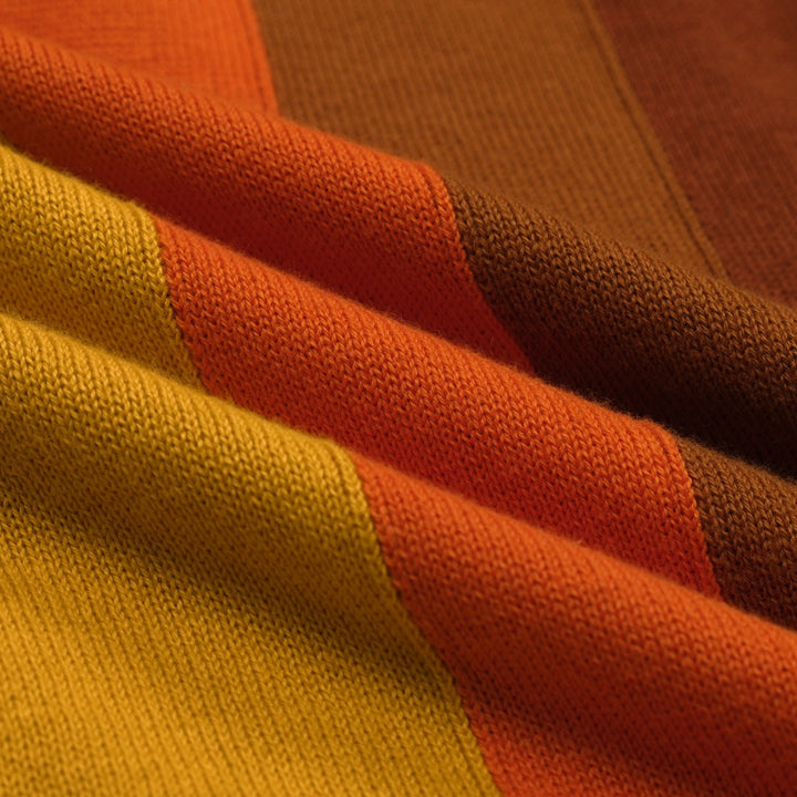 Men's brown striped pocket V-neck knitted polo shirt