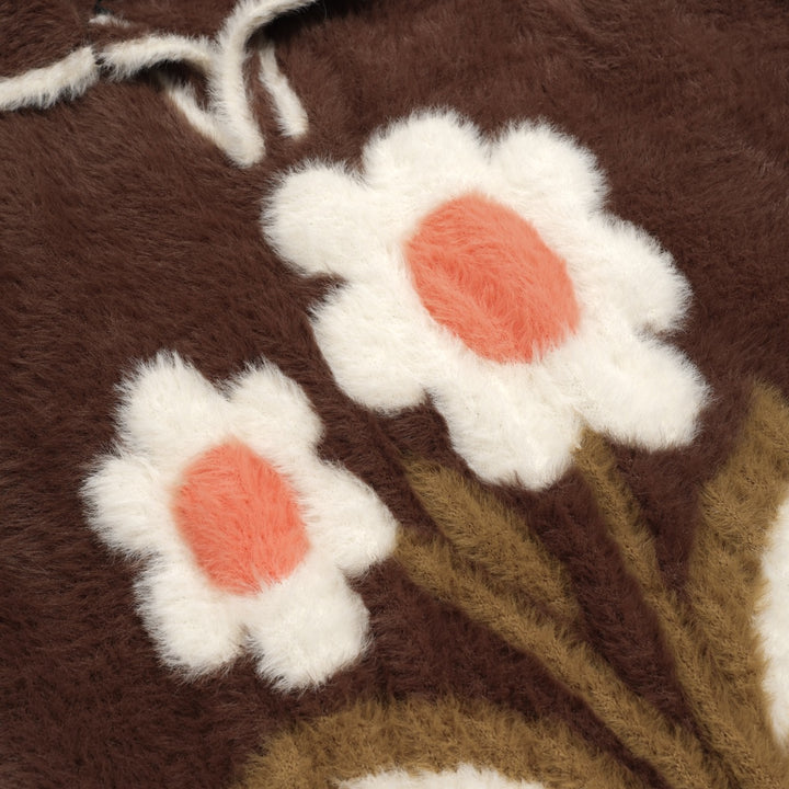 Polo de hombre con cuello de pico en punto felpa floral marrón