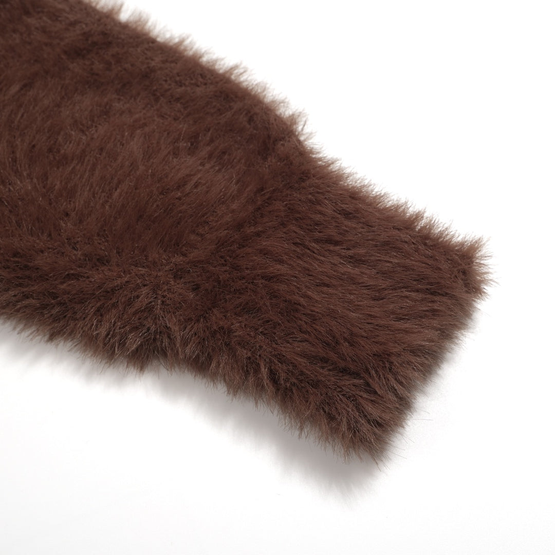 Polo de hombre con cuello de pico en punto felpa floral marrón