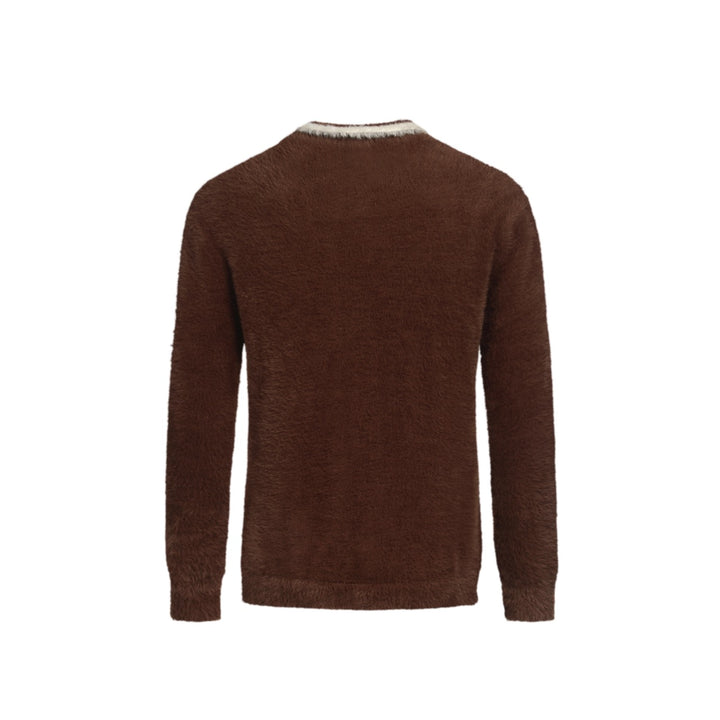 Polo de hombre con cuello de pico en punto felpa floral marrón