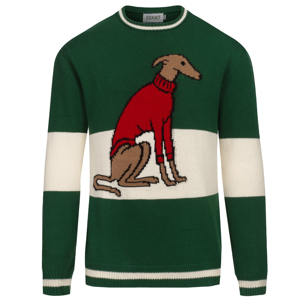 Men's green dog jacquard vintage knitwear
